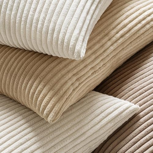 MIULEE Decorative Corduroy Throw Pillow Covers Set of 2 20x20 Cream White - Image 2