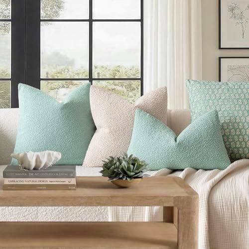 Foindtower Decorative Textured Boucle Throw Pillow Covers 24x24 Aqua Blue - Image 6