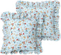 Mywinlle Farmhouse Blue Floral Ruffle Throw Pillow Covers Set of 2, 100% Cotton by Mywinlle