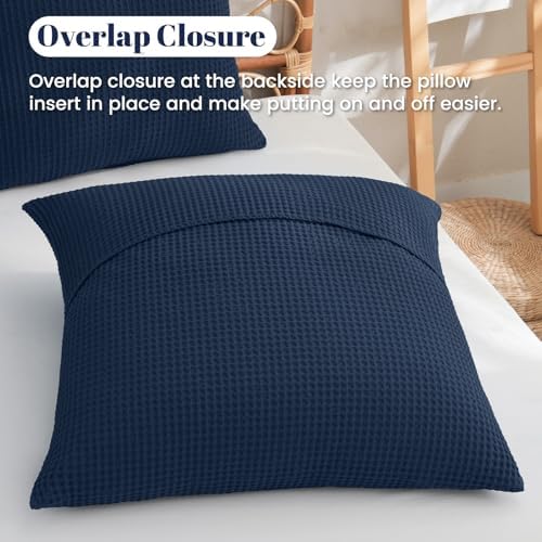PHF Cotton Waffle Euro Shams 26" x 26", Bright Navy Blue, No Insert - Image 5