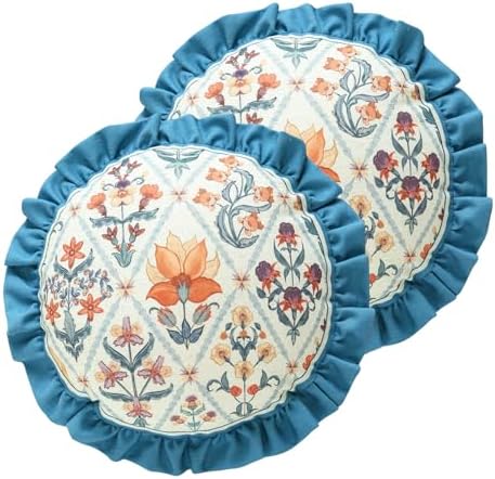 ISAENNE Linen Round Throw Pillow Cover, Diameter 16"-Floralsea A by Isaennehomedecoration