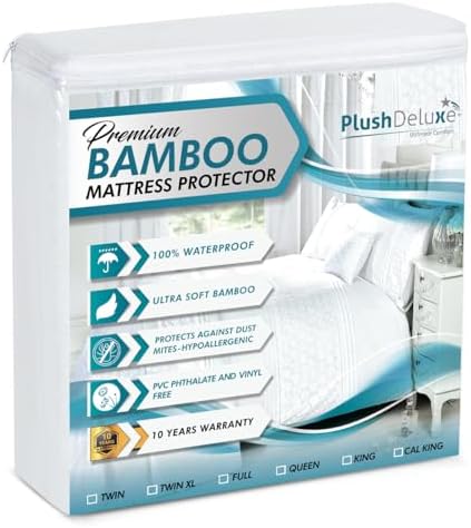 PlushDeluxe Bamboo Waterproof Mattress Protector, Twin XL Size, Ultra Soft by PlushDeluxe
