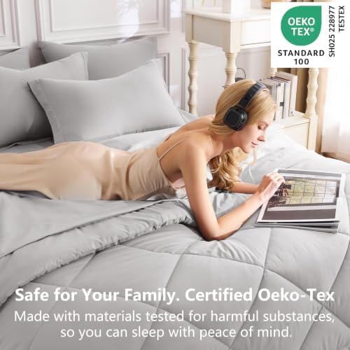 CozyLux Super King Plus Comforter Set 128"x120", 7 Piece, French Grey - Image 3