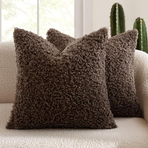 MIULEE Decorative Faux Fur Pillow Covers Sherpa 18x18 Chocolate by MIULEE