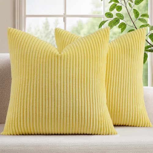 Mecatny Corduroy Throw Pillow Covers 22x22 Set of 2 Sundress Yellow by Mecatny