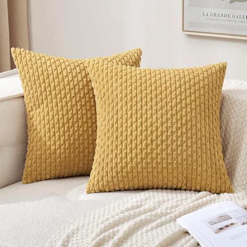 MIULEE Decorative Throw Pillow Covers 16x16 Gold Textured Corduroy by MIULEE