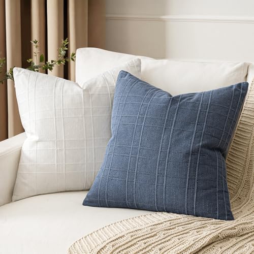 MIULEE Linen Plaid Pillow Covers Coastal Decorative 16x16 Blue - Image 4