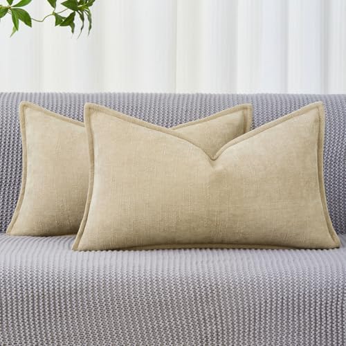 Allorry Throw Pillow Covers 12x20 Oatmeal Chenille Solid Home DecorSY014D12 by Allorry