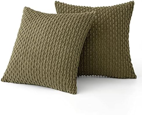 MIULEE Decorative Throw Pillow Covers 16x16 Olive Green Textured Corduroy - Image 6
