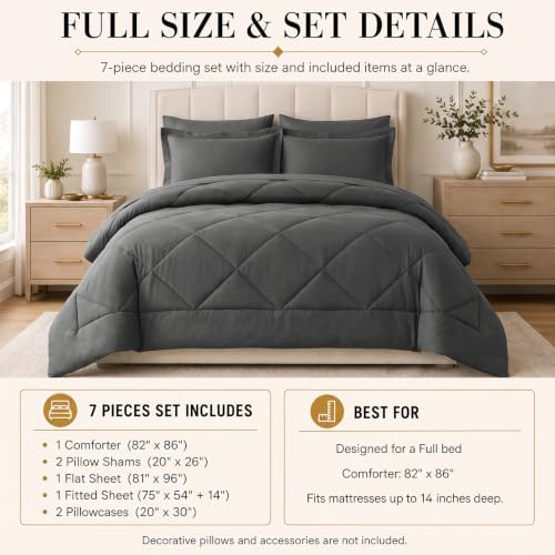 CozyLux Full Comforter Set 82"x86" Dark Grey - Image 2