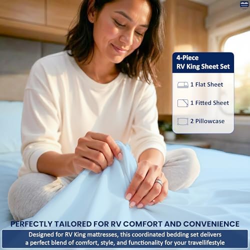 Cottingon 4 Piece Short Queen Sheets, Egyptian Cotton, Light Blue - Image 6