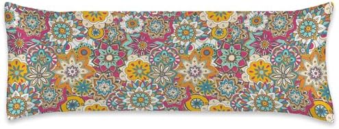 Body Pillow Cover with Zipper, Boho Vintage Flower Imitation Silk Long Pillow by Unknown