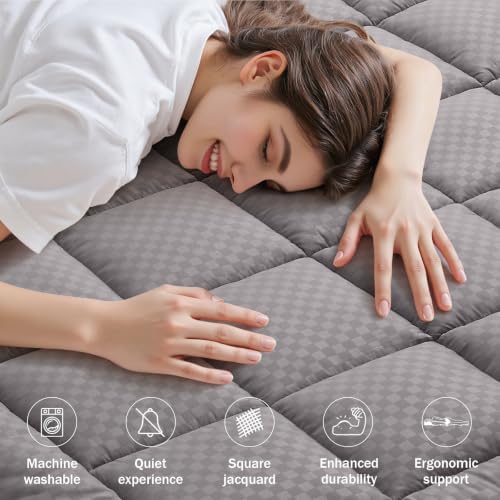 OLANLY Twin XL Quilted Mattress Pad, Down Alternative Fill, Light Grey - Image 2