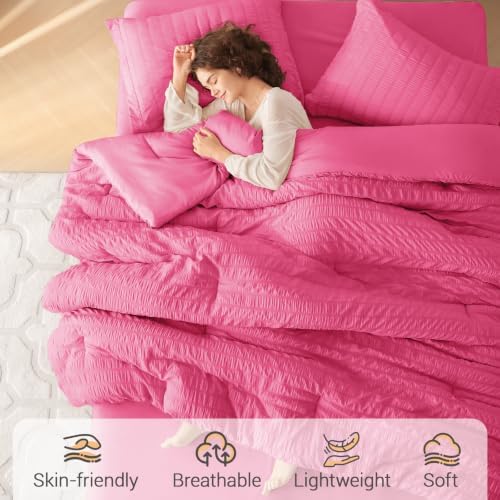 MUXHOMO 7 Pieces Oversized King Comforter Set, Seersucker Bed in a Bag - Image 2