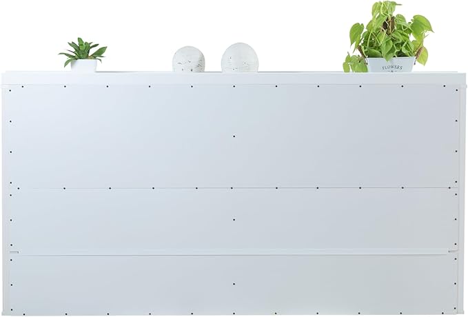 memomad Bali Set: Storage Platform Bed with Drawers + Bookcase Headboard (King Size, White Wood)