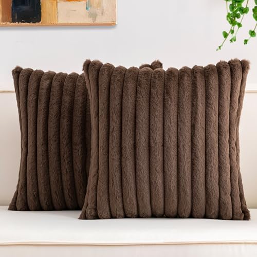 Pack of 2 Faux Fur Christmas Throw Pillow Covers 18x18 Inch, Dark Coffee by Unknown
