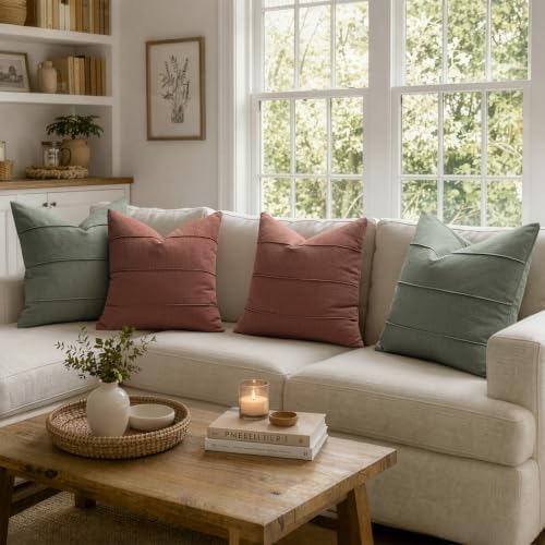MIULEE Fall Linen Decorative Throw Pillow Covers 20x20 Autumn Glaze Striped - Image 6