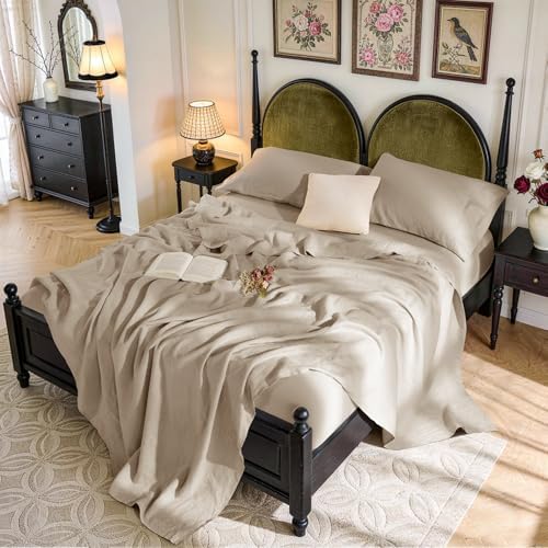 SONORO KATE 100% French Linen Twin Size Sheets Set, Natural Flax Bedding by SONOROKATE