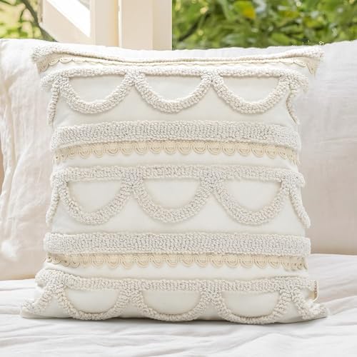Boho Throw Pillow Covers 18x18 Tufted by LOOPUINHOM