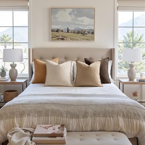 MIULEE Neutral Brown Boho Linen Pillow Covers 18x18 Inch Pack of 4 - Image 5