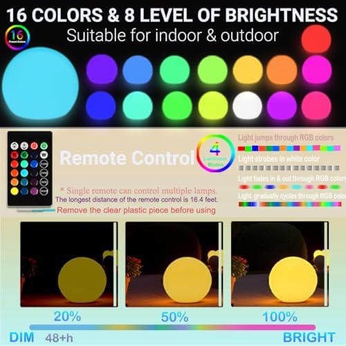 Fun RGBW LED Ball Light with Remote, 16 inch Rechargeable Globe Floor Lamp - Image 6