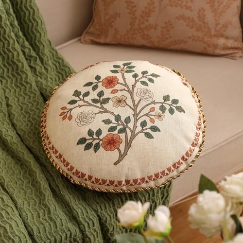 ISAENNE Designer Linen Throw Pillow Cover, Diameter 16"-Flora B - Image 4