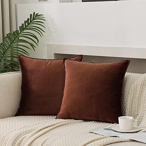 JIAHANNHA Velvet Brown Throw Pillow Covers 18”x18”Pack of 2 Soft Decorative by JIAHANNHA