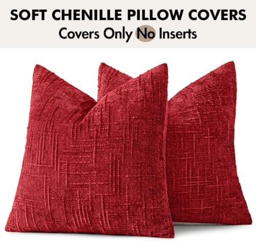 MIULEE Chenille Textured Throw Pillow Covers Red 16x16 Set of 2 - Image 7