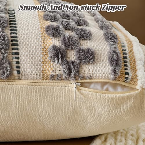 AmHoo Set of 2 Chenille Striped Textured Boho Throw Pillow Covers Aesthetic - Image 3