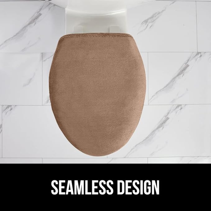 GORILLA GRIP Thick Memory Foam Bathroom Toilet Lid Seat Cover, Soft Velvet Topside, Machine Wash, Plush Cushioned Covers Fits Most Size Lids, Decorative Bath Room Accessories, 19.5x18.5, Taupe