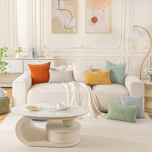 Set of 4 Yellow Rust Aqua Decorative Throw Pillow Covers 18x18 Inch Corduroy - Image 2