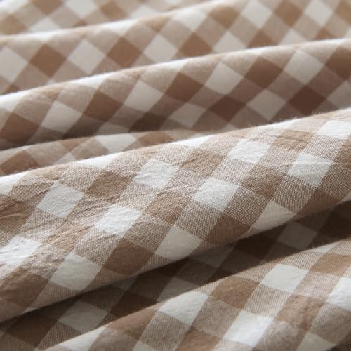 Mywinlle Taupe/White Plaid Gingham Ruffle Pillow Covers Queen Size 20"x30" - Image 6
