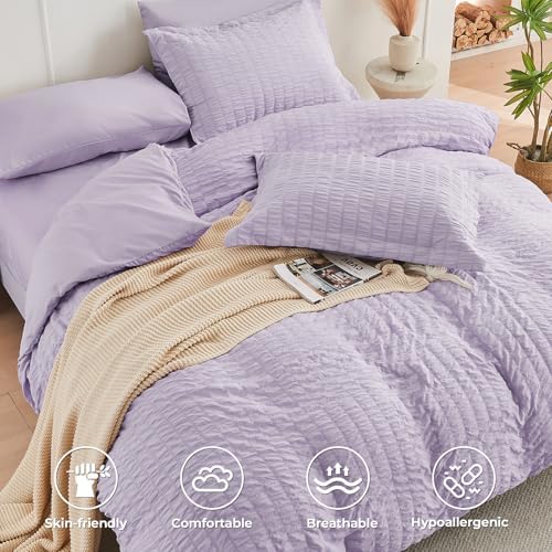 HYMOKEGE Lavender Oversized Queen Comforter Set Seersucker 7 Pieces, All Season - Image 3