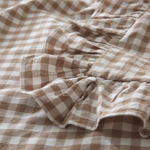 Mywinlle Taupe/White Plaid Gingham Ruffle Pillow Covers Queen Size 20"x30" - Image 5