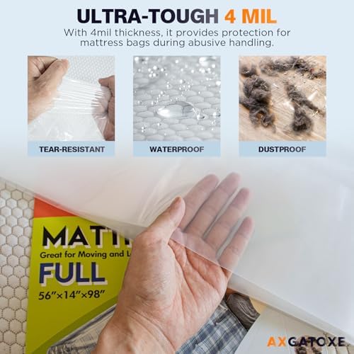 Axgatoxe Plastic Mattress Bag for Moving Storage, Full Size - Image 3