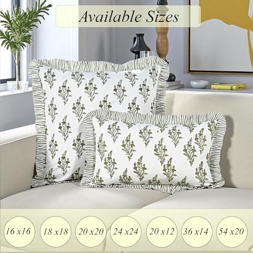 Ridhi Natural Spring Block Print Ruffle Pillow Covers 18x18 Inch Set of 2 - Image 4