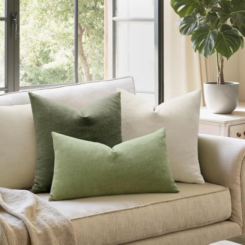 MIULEE Olive Green Chenille Couch Throw Pillow Covers - Image 4