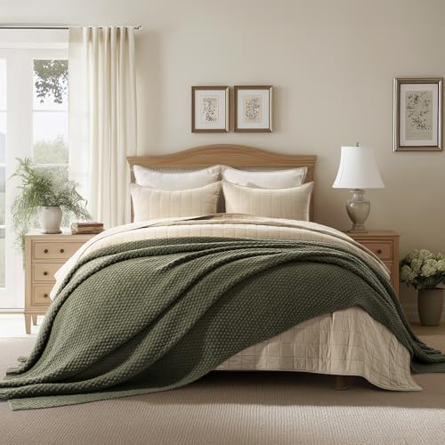 EVERGRACEHOME Chunky Chenille Knit Throw Blanket, Olive Green by EVERGRACE