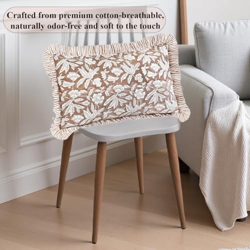 Ridhi Block Print Oak Brown Ruffle Lumbar Pillow Shams - Image 5