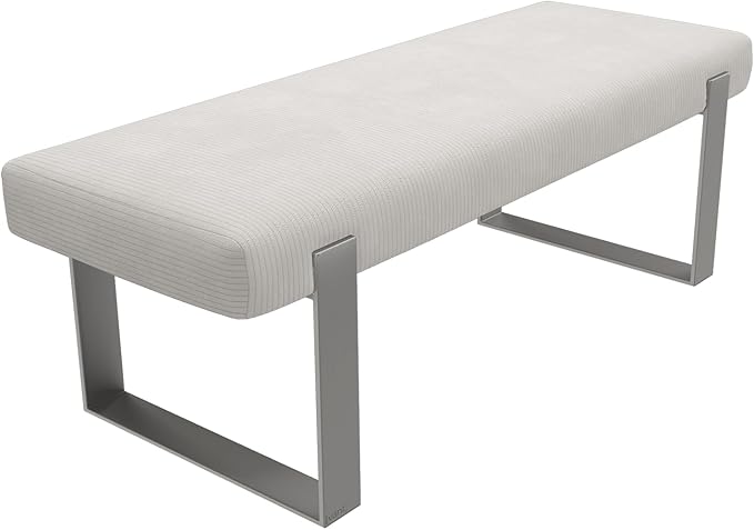 VANT Upholstered Bed Bench - Ribbed Stone - Brushed Nickel - Contemporary Modern, Bedroom Bench Seat, Hallway, or Entryway