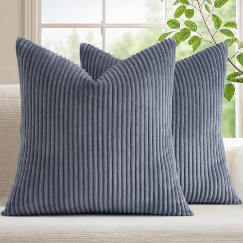 Mecatny Corduroy Decorative Throw Pillow Covers 24x24 Set of 2 Blue Grey by Mecatny