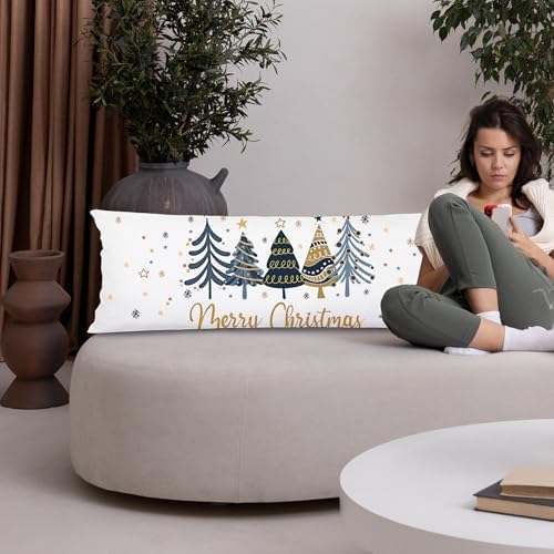Navy Blue Christmas Tree 20x54 Body Pillow Cover, Christmas Home Room Decor - Image 4