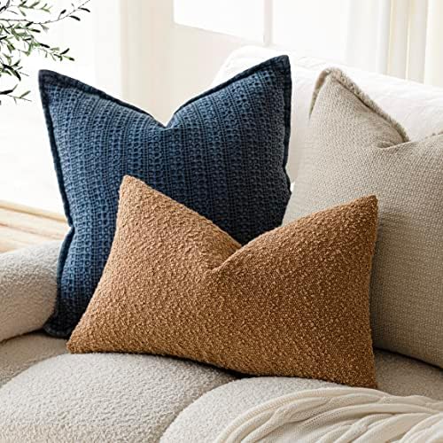 Foindtower Textured Boucle Lumbar Throw Pillow Covers 12x20 Rust Tobacco - Image 5