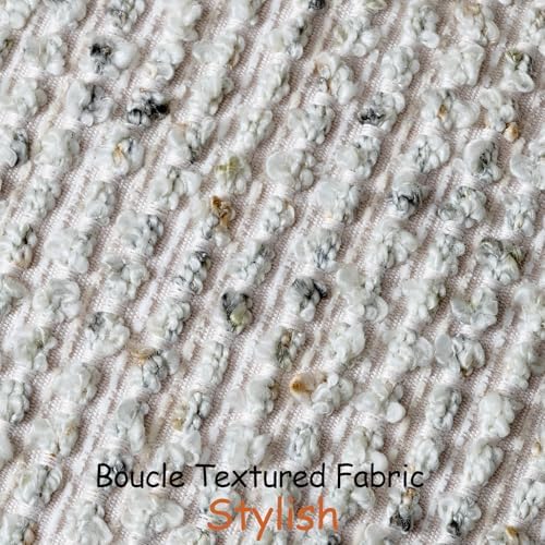 DEZENE 24x24 Cream Grey Throw Pillow Cover Textured Boucle Striped Chic Morden - Image 2