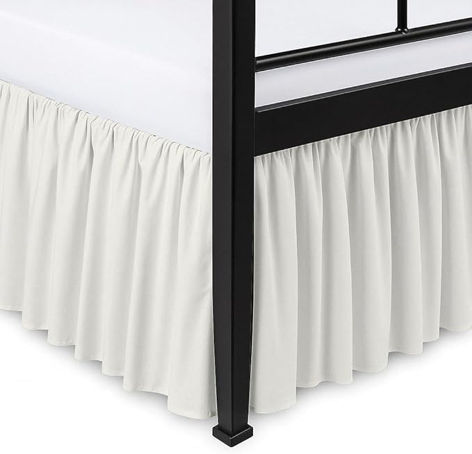 Ruffled Bed Skirt Split Corners with Platform, Tailored Fit Hotel Quality Wrinkle Free Ultra-Soft Microfiber Dust Ruffle, Upto 28 Inch Drop, Twin, Ivory