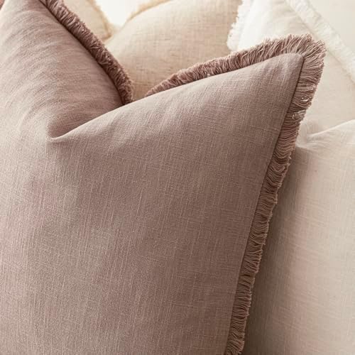 Foindtower Boho Linen Fringe Lumbar Throw Pillow Covers 12×24 Dusty Pink - Image 5
