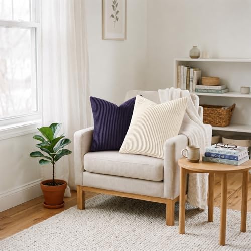 Mecatny Corduroy Decorative Throw Pillow Covers 18x18 Set of 2 Dusty Purple - Image 6