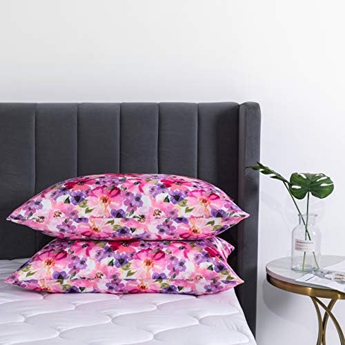 Floral Printed Satin Pillowcase, Standard Cooling Pillow Case Set of 2 - Image 5