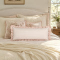 JoraLion Ruffled Lumbar Pillow Cover 14x36 Striped Beige by JoraLion