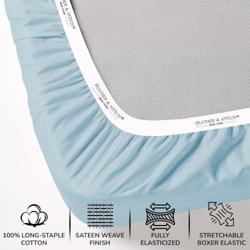 Feather & Stitch 100% Cotton Sateen 500 TC Twin Size Bed Sheet Set - Image 3